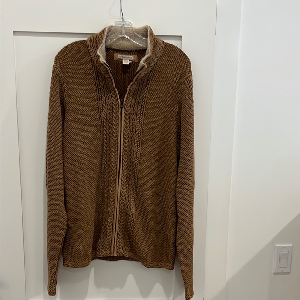 Men's Brown Zip-Up Cable Knit Sweater Jacket